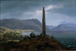 Frithjofův pamětní kámen na Leikangeru od Balestrand in Soon (olej na plátně) od Hans Leganger Reusch