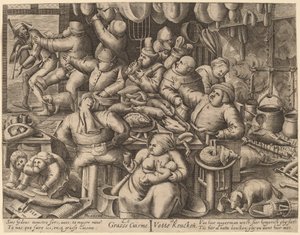 Tučná kuchyně od Hans Liefrinck I, after Pieter van der Heyden, after Pieter Bruegel the Elder