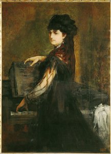 Amalie Makartová, rozená Rothmayrová, umělcova první žena, u klavíru ... (malba na plátně) od Hans Makart