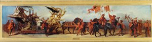 Die Eisenbahnen - Železnice, skica pro jubilejní výstavu 1879 ... (malba na plátně) od Hans Makart