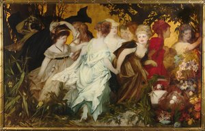 Moderní Amoretti, Triptych, levý panel, 1868. od Hans Makart