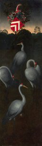 Jeřáby s erbem rodu Pagagnotti Rubová strana panelu z triptychu, c. 1480 od Hans Memling