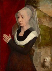 Femme en priere avec son chien - Modlící se žena se svým psem, od Memlinga, Hanse (1433/40-1494). Olej na dřevě od Hans Memling
