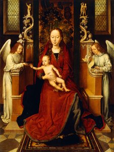 Panna a dítě trůnící se dvěma anděly, od Hans Memling