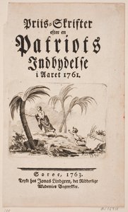 Titulní strana s vinětou pro "Prize-Skrifter po pozvání vlastenců v roce 1761"