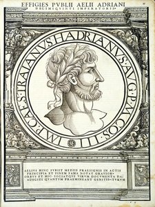 Aelius Hadrianus, ilustrace z Imperatorum romanorum omnium orientalium et occidentalium verissimae imagines ex antiquis numismatis, dřevoryt Rudolpha Wyssenbacha, vytiskl Andreas Gesner, Zuri od Hans Rudolf Manuel Deutsch