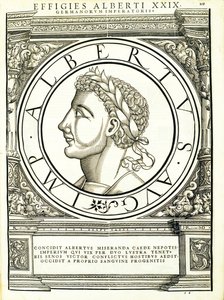 Albert I, ilustrace z „Římští císaři celého Východu a Západu“, dřevoryt Rudolpha Wyssenbacha, tisk Andreas Gesner, Curych od Hans Rudolf Manuel Deutsch