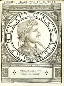 Heraclonas, ilustrace z „Římští císaři celého Východu a Západu“, dřevoryt od Rudolpha Wyssenbacha, tisk Andreas Gesner, Curych od Hans Rudolf Manuel Deutsch