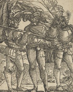 Standard-Bearer lemovaný Lansquenetem na každé straně kopie. od Hans Schäufelein the Elder