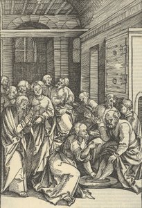 Kristus mycí nohy svatého Petra, ze Zrcadla umučení našeho Pána Ježíše Krista, 1507. od Hans Schäufelein the Elder