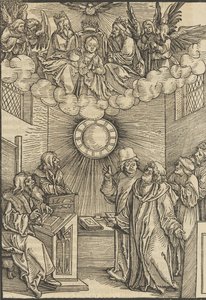 Autor píšící Layenspiegel, Trojice a Panna v Horním centru, z ..., 1511. od Hans Schäufelein the Elder
