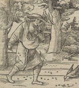 Ptáci jedí semena rozsévače, z Hymmelwagen auff dem, wer wol Leben..., 1517. od Hans Schäufelein the Elder
