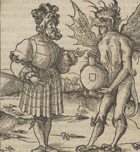 Ďábel nabízející rytíři jed, z Hymmelwagen auff dem, wer wol leben..., 1517.
