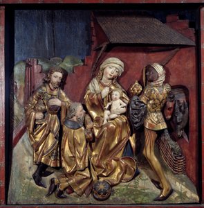 Reliéf Klanění tří králů na polychromovaném zlatém dřevě od Hanse Schuechlina (1440-1505) od Hans Schüchlin