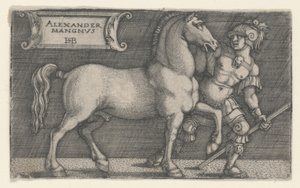 Alexander Veliký vedoucí Bucefalus, kolem 1531-1550 (rytina) od Hans Sebald Beham