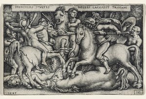 Herkules bojující proti Trojanům, 1545 (rytina na položený papír) od Hans Sebald Beham
