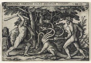 Hercules Slaying the Hydra, 1545 (rytina na položený papír) od Hans Sebald Beham