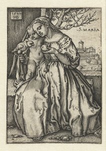 Marie s dítětem a papoušek a hruška od Hans Sebald Beham