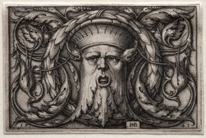 Ornament satyrovy hlavy a věnce od Hans Sebald Beham