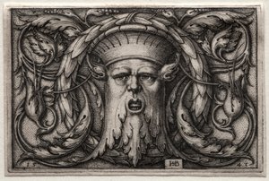 Ornament of Satyrs Hlava a věnec, 1543. od Hans Sebald Beham