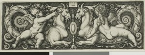 Ornament se dvěma Genii na koni chimérických zvířat od Hans Sebald Beham