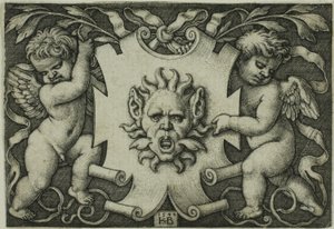 Ornament s maskou v držení dvou géniů od Hans Sebald Beham