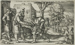 Odchod marnotratného syna, první deska z knihy Historie marnotratného syna od Hans Sebald Beham