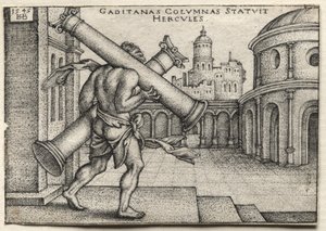 The Labors of Hercules: Hercules nesoucí Gadesovy sloupy od Hans Sebald Beham