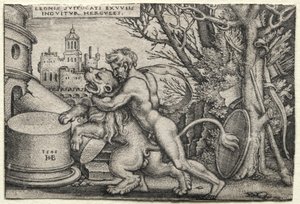 The Labors of Hercules: Hercules Strangling the Nemean Lion, 1548. od Hans Sebald Beham