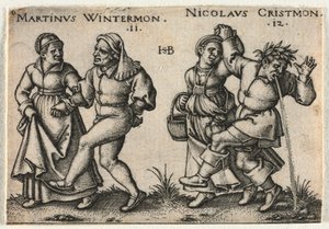 Selská svatba aneb Dvanáct měsíců: 11-Martinus Wintermon 12-Nicolaus Cristmon od Hans Sebald Beham