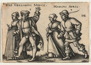 Selská svatba aneb Dvanáct měsíců: 3 – Její Gregorius Mercz 4 – Marcus Duben od Hans Sebald Beham
