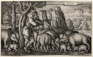 Marnotratný syn: Péče o svině od Hans Sebald Beham