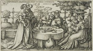 Marnotratný syn plýtvá jměním, druhá deska z Historie marnotratného syna od Hans Sebald Beham