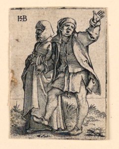 Svatební průvod: Pár kráčí doleva, muž se otočí zpět a zvedne paži od Hans Sebald Beham