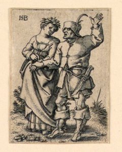 Svatební průvod: Pár kráčí vlevo, žena s věncem od Hans Sebald Beham