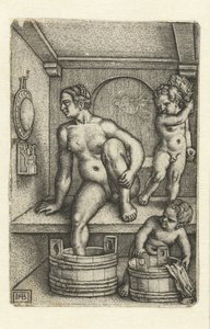 Žena se dvěma dětmi v koupelně od Hans Sebald Beham