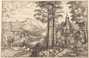 Pohled na město u řeky s kostelem vpravo, 1553. od Hans Sebald Lautensack