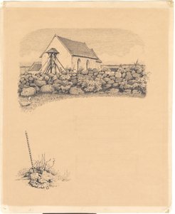 Ilustrace pro sv. Svatý. Tribunály: "Mowns". F.o.: kostel za kameny; f.n.: hrobové místo (?) s rýčem od Hans Smidth