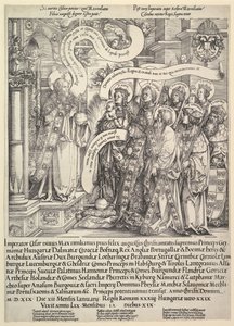 Maxmilián představený svými patrony Všemohoucímu, 1519.