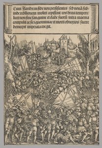 Druhé vlámské povstání, deska 10 z Historických scén ze života císaře Maxmiliána I. z Vítězného oblouku