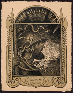 „Mars Jahrersregent“. Mars jako vládce roku. Návrhy pro „Věčný obrazový kalendář“, část II (Immerwährender Bilderkalender) od Hans Thoma