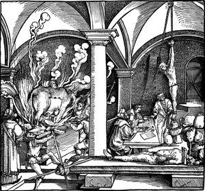 Mučení. Ilustrace z knihy Phisicke Against Fortune od Petrarca, 1532 od Hans Weiditz the Younger