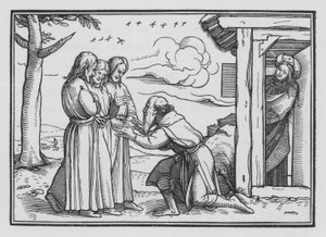 Abraham baví tři anděly, Genesis XVIII, 2 od Hans after Holbein the Younger