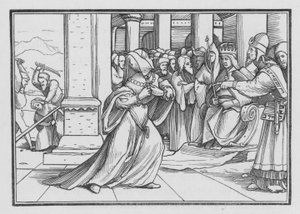 Athaliah, která se tlačí vpřed do chrámu, je zajata a zabita, 2 králové XI, 14 od Hans after Holbein the Younger