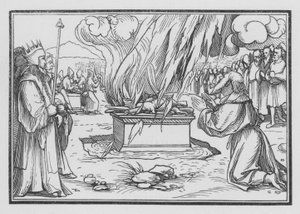 Eliáš se modlí, je zodpovězen ohněm z nebe, 1. králi XVIII, 38 od Hans after Holbein the Younger