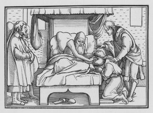 Jacob Blesseth Joseph a jeho dva synové, Genesis XLVIII, 14 od Hans after Holbein the Younger
