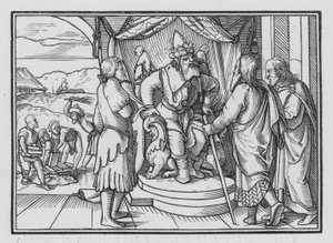 Faraon Chidet Mojžíš a Áron za jejich poselství, Exodus V, 2 od Hans after Holbein the Younger