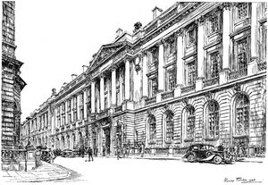 Exteriér RAC Clubhouse v Pall Mall, Londýn, 1946. od Hanslip Fletcher
