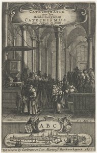 Interiér kostela Titulní strana pro: P. de Witte, Katechizace o katechismu Heidelbergschen, 1657 od Harmen de Mayer