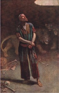 Daniel v jámě lvové, ilustrace ze série Pictures That Teach The Crown Series, 1920 od Harold Copping